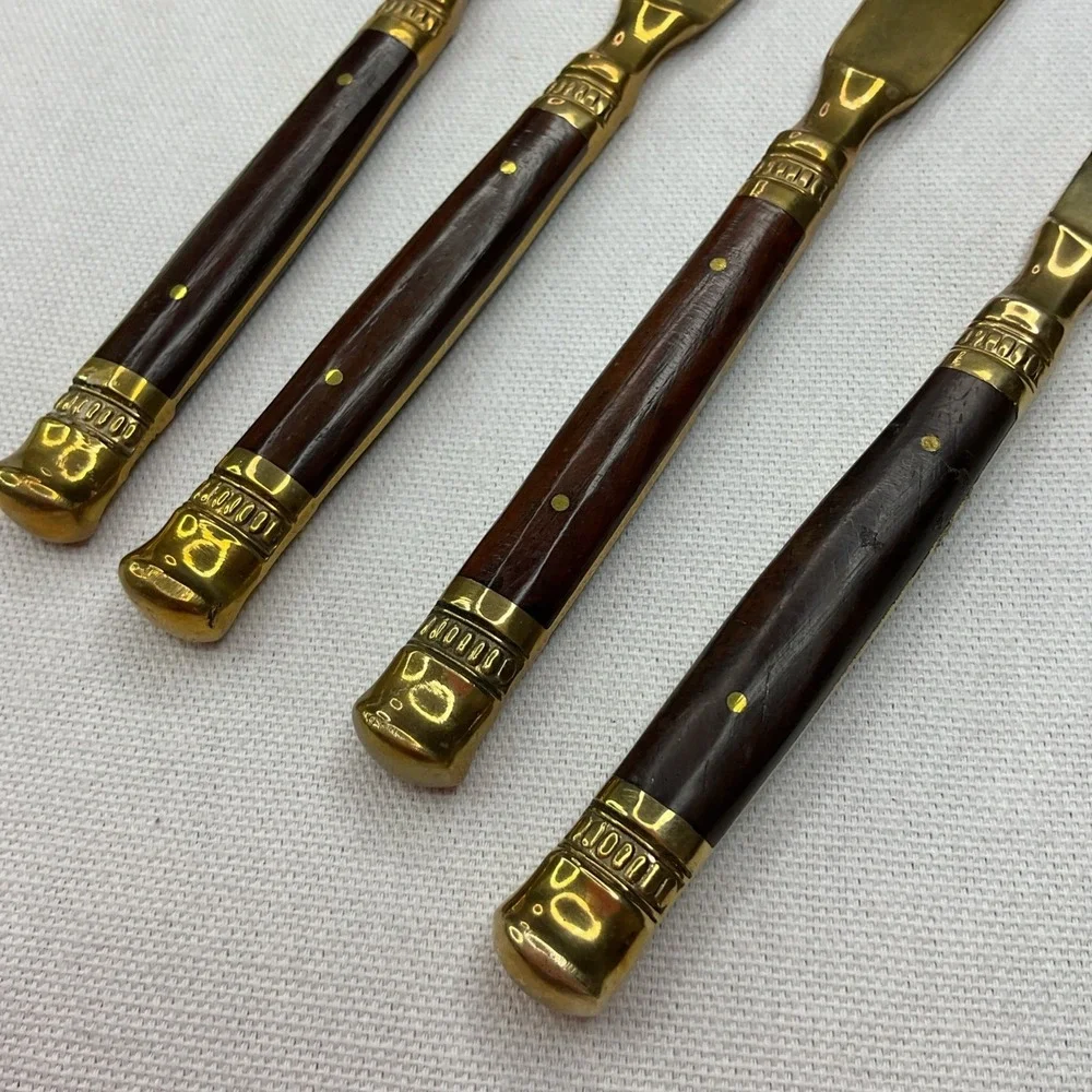 Pottery Barn bronze rosewood Knives Butter Spreader flatware Set Of 4 Vintage